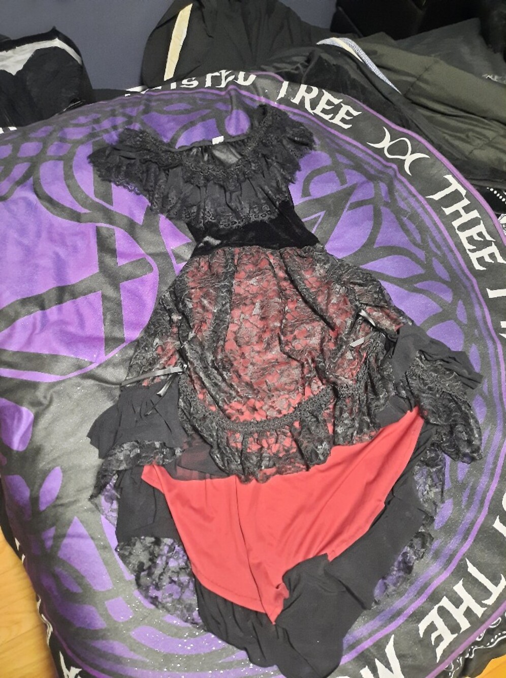 Spirit Black Lace Layered Dress with Red Underskirt